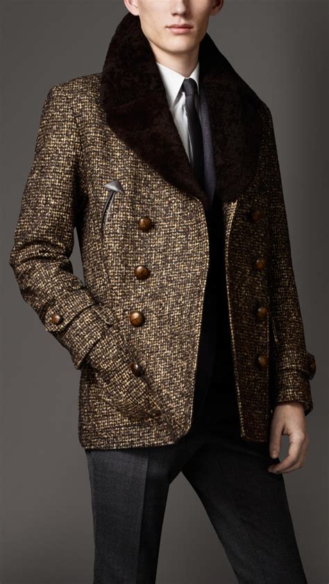 burberry military pea coat with detachable shearling collar|BURBERRY Shearling Jacket for Men .